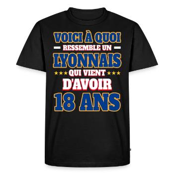 Supporter De Lyon Anniversaire 18 Ans - T-shirt Premium bio Homme - noir - Devant - Nico (187cm)
