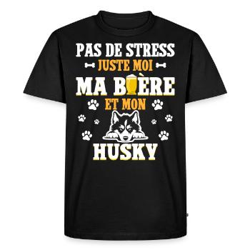 Humour Apéro Bière Papa Chien Husky - T-shirt Premium bio Homme - noir - Devant - Nico (187cm)