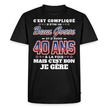 Humour Homme 40 ans Fête Anniversaire - T-shirt Premium bio Homme - noir - Devant - Nico (187cm)