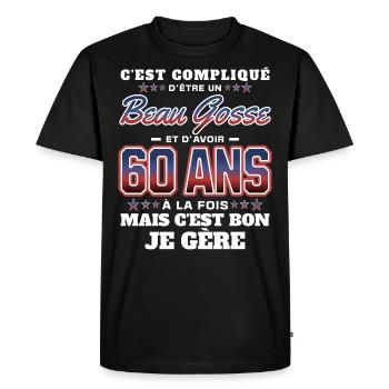 Humour Homme 60 ans Fête Anniversaire - T-shirt Premium bio Homme - noir - Devant - Nico (187cm)