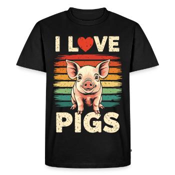 Pig Pig Lover Gift I love pigs - Men's Premium Organic T-Shirt - black - Front - Nico (187cm)