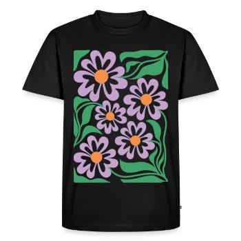 Motif floral violet Boho Flora - T-shirt Premium bio Homme - noir - Devant - Nico (187cm)