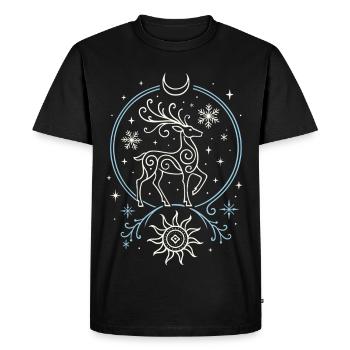 Cerf de Noël avec soleil, lune et bois - T-shirt Premium bio Homme - noir - Devant - Nico (187cm)
