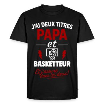 Papa Basketteur cadeau fête des pères Noël - T-shirt Premium bio Homme - noir - Devant - Nico (187cm)