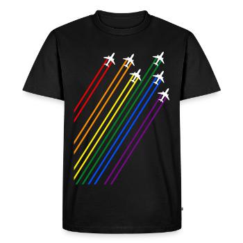 Flugzeuge mit Regenbogenspuren - Männer Premium Bio T-Shirt - Schwarz - Vorne - Nico (187cm)