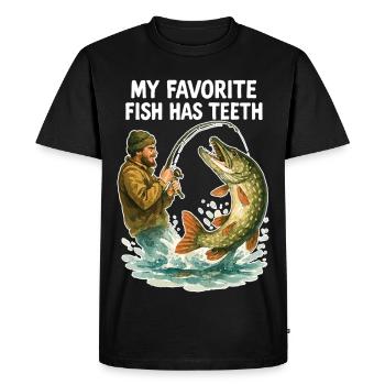 Aquarelle Angler Pike – Mon poisson préféré a des dents - T-shirt Premium bio Homme - noir - Devant - Nico (187cm)