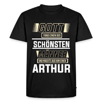 Arthur, le plus bel homme, façonné par Dieu Design - T-shirt Premium bio Homme - noir - Devant - Nico (187cm)