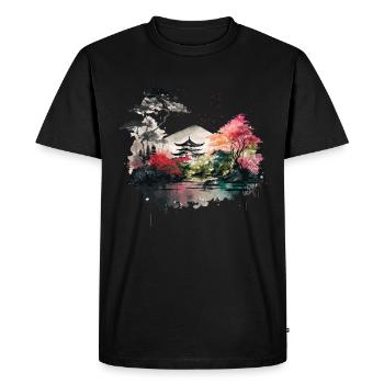 Illustration à l’aquarelle japonaise - T-shirt Premium bio Homme - noir - Devant - Nico (187cm)