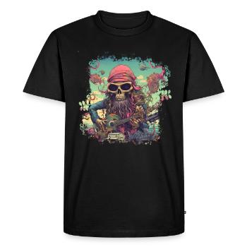Squelette hippie psychédélique avec guitare - T-shirt Premium bio Homme - noir - Devant - Nico (187cm)