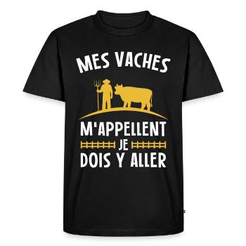 Vaches Paysan Fermier Ferme Vache Humour Cadeau - T-shirt Premium bio Homme - noir - Devant - Nico (187cm)