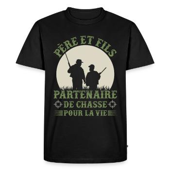 Père et fils - Partenaire de chasse - Cadeau - T-shirt Premium bio Homme - noir - Devant - Nico (187cm)