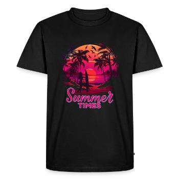 Retro Palm Sun Holiday Horaires d’été - T-shirt Premium bio Homme - noir - Devant - Nico (187cm)