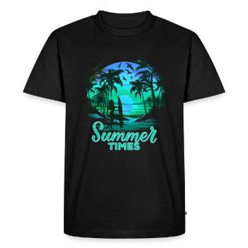 Retro Palm Sun Holiday Horaires d’été - T-shirt Premium bio Homme - noir - Devant - Nico (187cm)