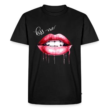 Embrasse-moi les lèvres Kissing Mouth Cadeau - T-shirt Premium bio Homme - noir - Devant - Nico (187cm)