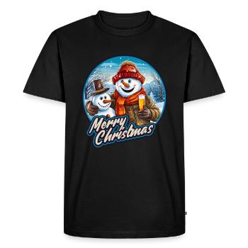 Funny snowman with beer Christmas party - Men's Premium Organic T-Shirt - black - Front - Nico (187cm)