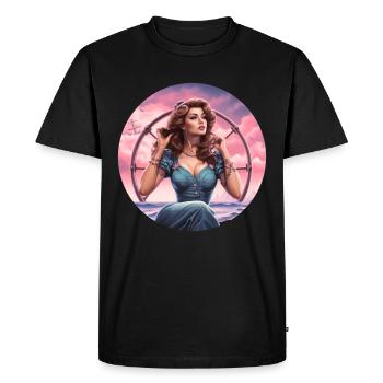 Belle femme au bord de la mer en style pin-up - T-shirt Premium bio Homme - noir - Devant - Nico (187cm)