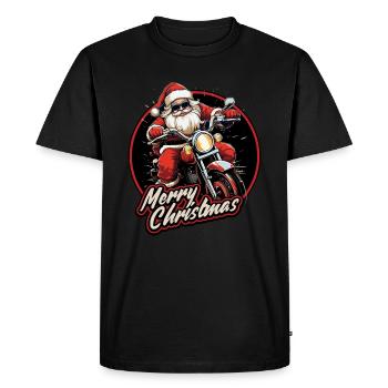 Motard Père Noël Père Noël Moto - T-shirt Premium bio Homme - noir - Devant - Nico (187cm)
