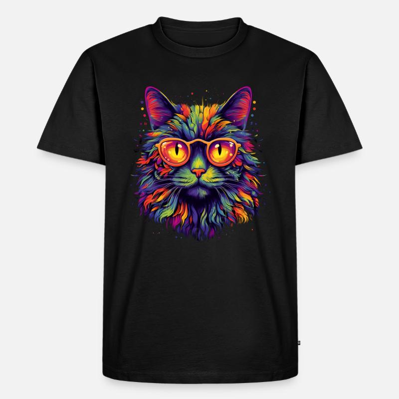 Bunte Katze mit Brille - Männer Premium Bio T-Shirt - Schwarz