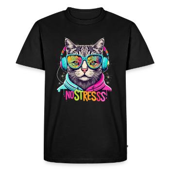 Chat avec des écouteurs Drôle de dicton NO STRESS - T-shirt Premium bio Homme - noir - Devant - Nico (187cm)