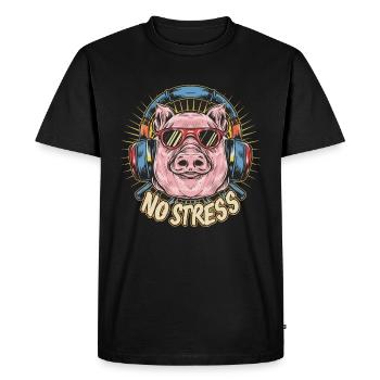Cochon avec des écouteurs Drôle de dicton PAS DE STRESS - T-shirt Premium bio Homme - noir - Devant - Nico (187cm)