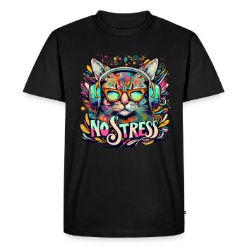 Chat avec des écouteurs Drôle de dicton NO STRESS - T-shirt Premium bio Homme - noir - Devant - Nico (187cm)