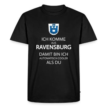 Ich komme aus Ravensburg Oberschwaben - Männer Premium Bio T-Shirt - Schwarz - Vorne - Nico (187cm)