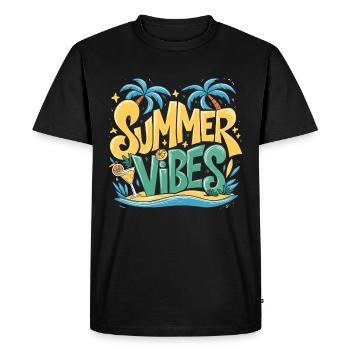Ambiance d’été, Soleil, Vacances, Palmiers, Palmiers - T-shirt Premium bio Homme - noir - Devant - Nico (187cm)