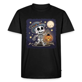 Cute Skeleton with Pumpkin Lantern Halloween - Men's Premium Organic T-Shirt - black - Front - Nico (187cm)