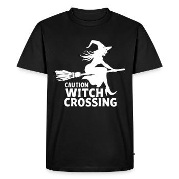 Balai de sorcière disant prudence Witch Crossing - T-shirt Premium bio Homme - noir - Devant - Nico (187cm)