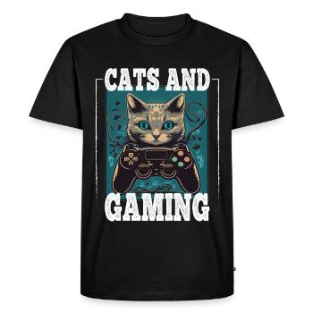 Cats and Gaming Cat Kitten Controller Gaming - Men's Premium Organic T-Shirt - black - Front - Nico (187cm)