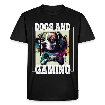Chiens et jeux Hunde Gamer Controller Zocken - T-shirt Premium bio Homme - noir - Devant - Nico (187cm)
