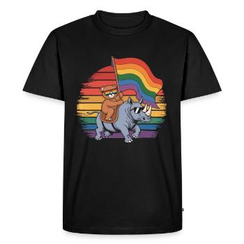 Teddy Bear chevauche le rhinocéros LGBTQ Rainbow Flag - T-shirt Premium bio Homme - noir - Devant - Nico (187cm)