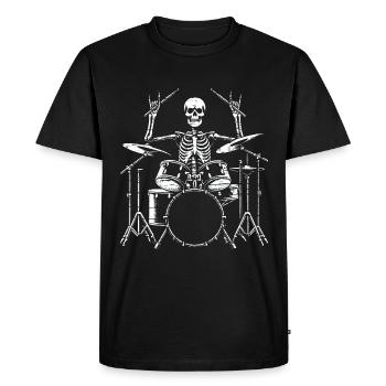 Squelette de crâne de batteur sur la batterie - T-shirt Premium bio Homme - noir - Devant - Nico (187cm)