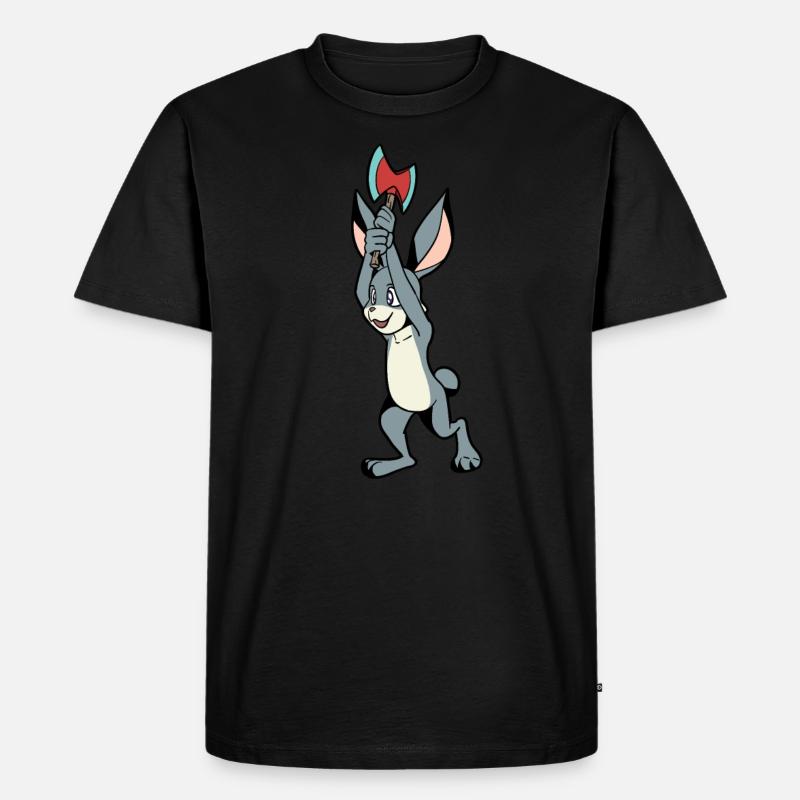 Axt werfender Hase - Axtwerfen - Männer Premium Bio T-Shirt - Schwarz