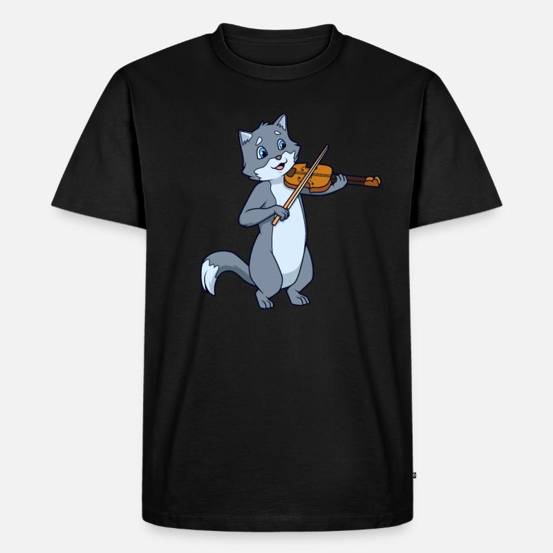 Comic Katze spielt Geige - Männer Premium Bio T-Shirt - Schwarz
