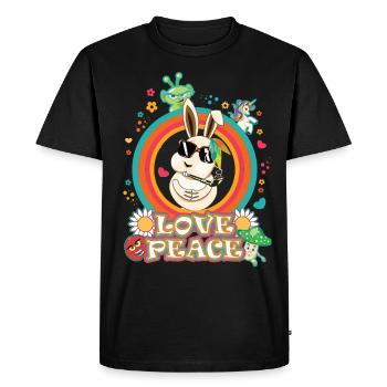 Lapin de Pâques Amour et Paix - Flowerpower Oster Desig - T-shirt Premium bio Homme - noir - Devant - Nico (187cm)