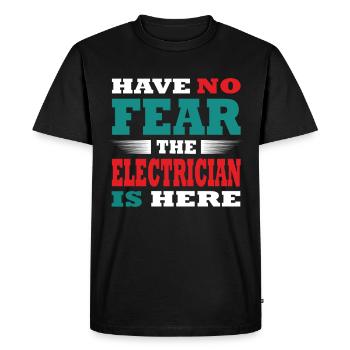 N’ayez pas peur que l’électricien soit là Outfit - T-shirt Premium bio Homme - noir - Devant - Nico (187cm)