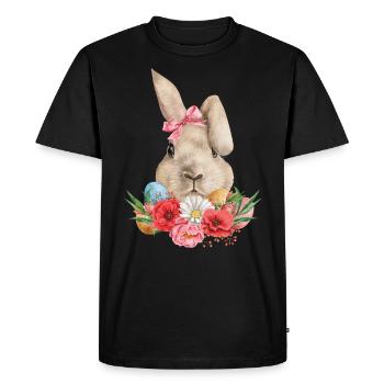 Fleurs et œufs de lapin de Pâques - T-shirt Premium bio Homme - noir - Devant - Nico (187cm)