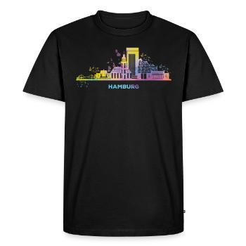 Hamburg Skyline Paysage urbain coloré Hambourg - T-shirt Premium bio Homme - noir - Devant - Nico (187cm)