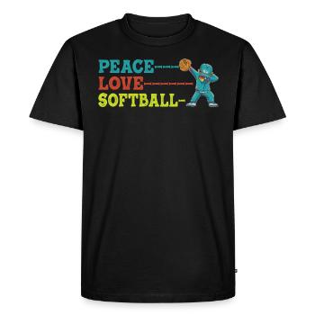 Les filles de la paix aiment le softball - T-shirt Premium bio Homme - noir - Devant - Nico (187cm)