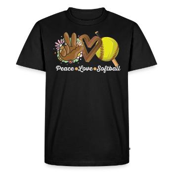 Les filles de la paix aiment le softball - T-shirt Premium bio Homme - noir - Devant - Nico (187cm)