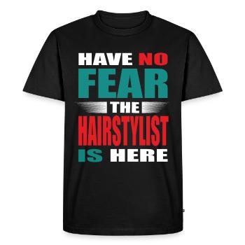 N’ayez pas peur le coiffeur est ici Tenue - T-shirt Premium bio Homme - noir - Devant - Nico (187cm)