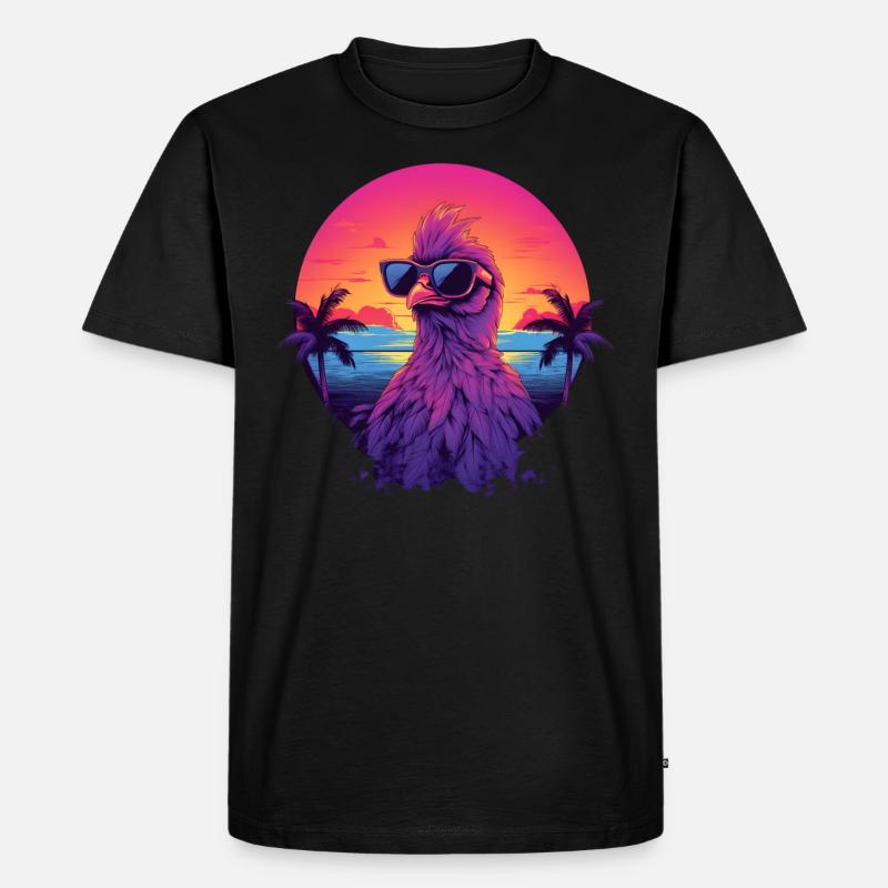 Synthwave Chicken Sunset - Männer Premium Bio T-Shirt - Schwarz
