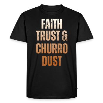 Foi, confiance et poussière de churro - T-shirt Premium bio Homme - noir - Devant - Nico (187cm)