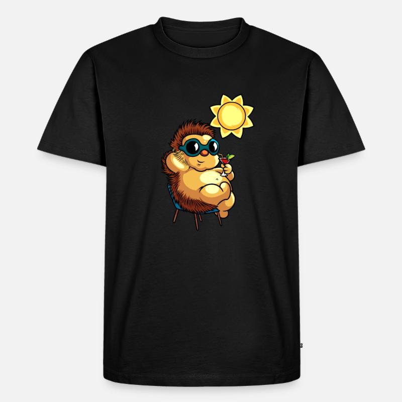 Comic Igel genießt einen Cocktail - Männer Premium Bio T-Shirt - Schwarz