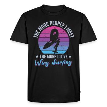 Plus je rencontre de gens, plus je surfe sur les ailes - T-shirt Premium bio Homme - noir - Devant - Nico (187cm)