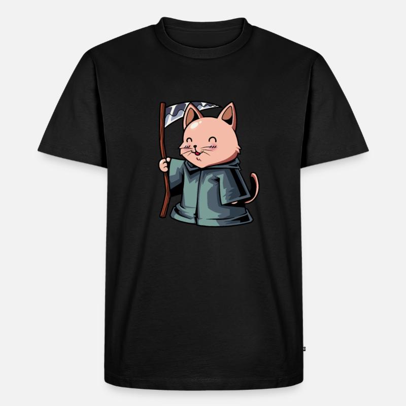 Niedliche Katze Sensenmann - Männer Premium Bio T-Shirt - Schwarz