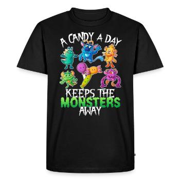 One candy a day Monster Funny Halloween - Men's Premium Organic T-Shirt - black - Front - Nico (187cm)