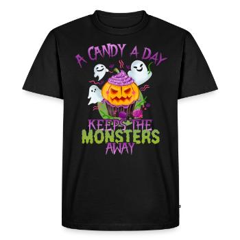 One Candy A Day Monster Funny Halloween - Men's Premium Organic T-Shirt - black - Front - Nico (187cm)