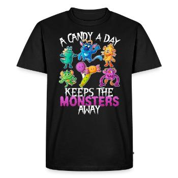 One Candy A Day Monster Funny Halloween - Men's Premium Organic T-Shirt - black - Front - Nico (187cm)